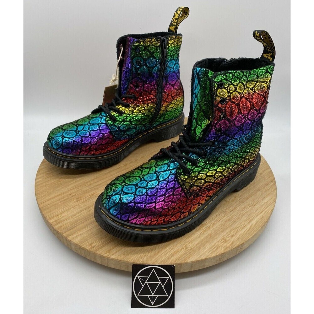 Dr Martens 1460 Pascal J Leather Combat Boots Kids Girls Boys Rainbow Womens 5 - Picture 2 of 11